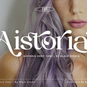 May include: Aistoria Serif Font by Black Studio. A white font design with a decorative, elegant style.