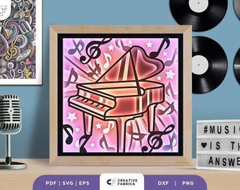 Piano 3D Shadow Box Paper Cut SVG