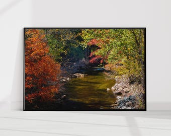 Autumn Creek Wall Art Print, Fall Landscape Photography, Forest River Nature Print, Rustic Cabin Decor, Woodland Stream Art, Unframed