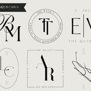 Monogramlogoset, aangepaste trouwlogo's, simplistische bruiloftsbranding