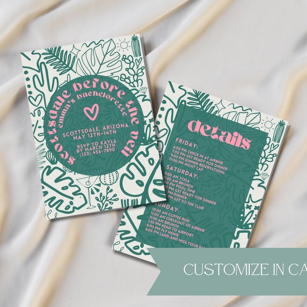 Scottsdale Before the Veil Invite, Scottsdale Bachelorette Invitation, Custom Doodle Invitation