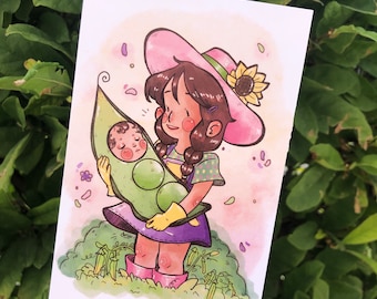Sweetpea Baby Art Print | Cottagecore Garden Postcard
