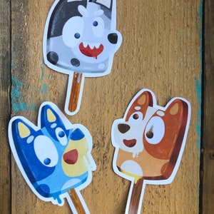 Bluey Bingo Muffin Character Popsicle Stickers | Funny Blue Dog Stickers | Good for Water Bottle, Laptop, Notebook