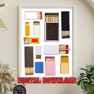 Trendy Matchbox Print Matches Wall Decor Poster,Retro Matchbook Wall Art,Bar Aesthetic Sign Print Bedroom Sign,Instant Digital Download