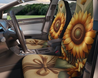 Retro Eclectic Sunflower Set of Two Car Seat Covers,Floral Boho Car Seat Protectors,New Driver Gifts,Sunflower Car Accessories,Boho Car Gift