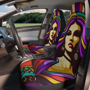 Juego de dos fundas de asiento de coche eclécticas de estilo retro para mujer, fundas de asiento modernas, fundas de asiento modernas, coche ecléctico, fundas de asiento de coche de los años 80, princessscore
