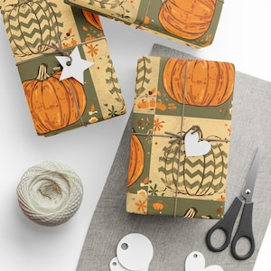Pumpkins and Fall Leaves Retro Halloween Wrapping Paper