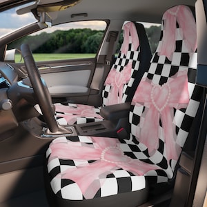 Funda de asiento de coche con diseño retro de cuadros, estilo coquette, protector de asiento de coche retro de los 90, para conductor novato, funda de asiento delantero a cuadros, decoración interior retro para coche.
