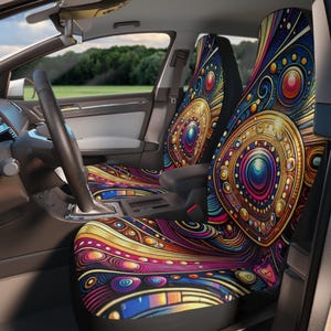 Juego de dos fundas para asientos de coche con un toque retro ecléctico, fundas de asiento modernas, regalos para conductores noveles, ideas para regalos de Navidad, decoración retro original para coche, fundas para asientos.