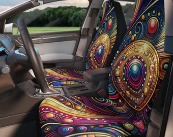 Juego de dos fundas de asiento de coche retro eclécticas, fundas de asiento modernas, regalos para conductores noveles, ideas para regalos de Navidad, decoración de coche retro y original, fundas para asientos.