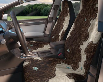 Feaux Cow Hide Set of Two Retro Rustic Country Car Seat Covers Western Seat Covers
