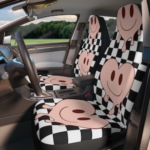 Funda de asiento de coche con estampado de cuadros Y2K, estilo retro femenino, protector de asiento de coche retro de los 90, para conductor novato, funda de asiento delantero a cuadros, decoración interior retro para coche.