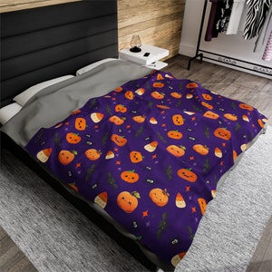 Halloween plush,couch blanket,Velveteen Plush Blanket,pumpkin blanket,spooky decor,spooky bedding,Halloween bedding