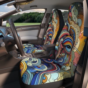 Juego de dos fundas para asientos de coche eclécticas de estilo retro para mujer, fundas de asiento con estilo moderno