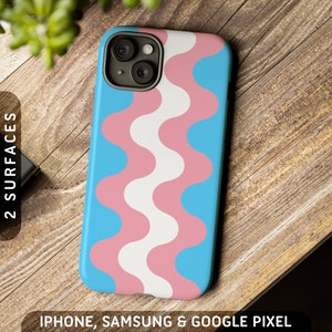 Subtle Trans Pride Waves Tough Case | iPhone 16 Pro Max Plus 15 14 13 12 11, Samsung S24 S23 S22 S21, Google Pixel 9 8 7 6 5 Phone