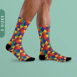 Rainbow Pride Socks | LGBTQ Rainbow Pride Flag Triangles Sublimation Socks | Lesbian Gay Bisexual Trans Socks | Gay Pride Flag Crew Socks