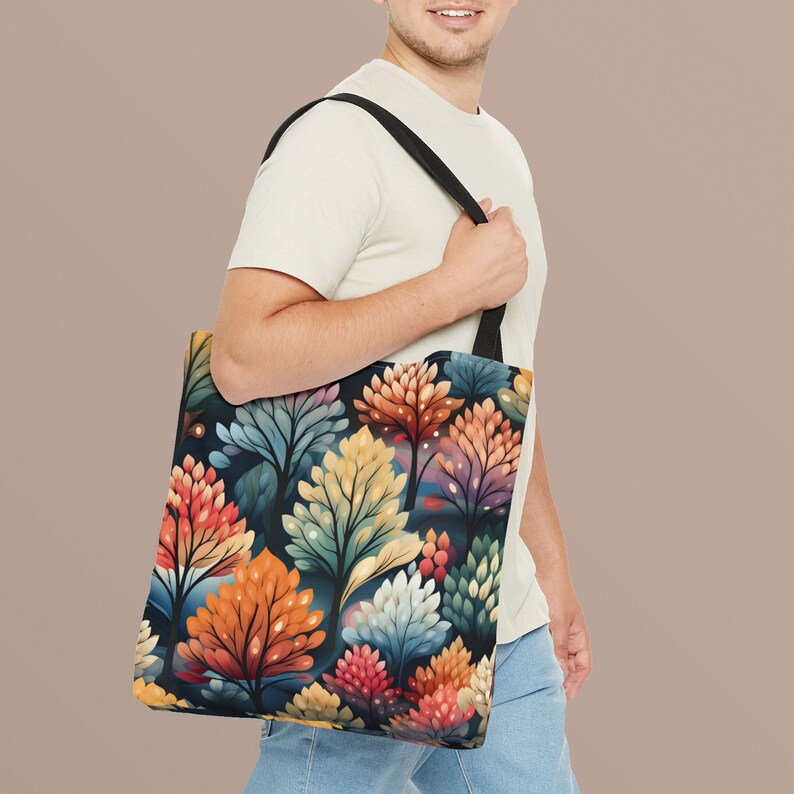 Colorful Enchanted Forest Illustration Tote Bag All Over Print Tote Bag