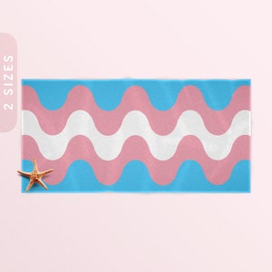 Subtle Trans Pride Waves Beach Towel | 30x60&quot;, 36x72&quot; Beach Towel | Bath Towel | Pool Towel | Beach Lovers Towel | Transgender Flag Towel