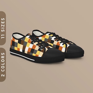 Bear Brotherhood Checkered Sneakers | Low Top Men&#39;s Sneakers | Black & White Sole | Gay Bear Flag Color Pride Shoes | LGBT Pride Wear