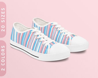 Zapatillas deportivas con rayas de bandera transgénero / Zapatos bajos con orgullo transgénero