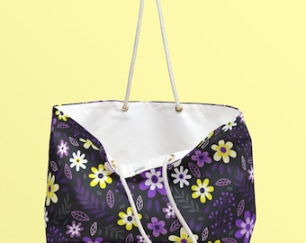 Sacola de fim de semana com flores não binárias sutis | Enby Pride Gift