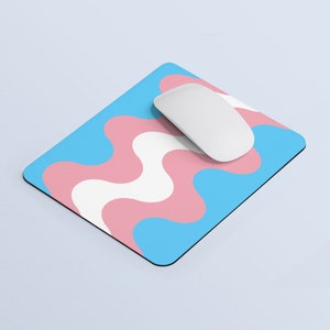 Subtle Trans Pride Waves Mouse Pad | Rectangle Mouse Pad | Transgender Flag Color Mouse Pad | Trans Mousepad | Transgender Home Office Gift
