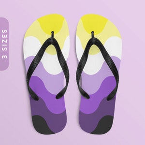 Subtle Nonbinary Pride Waves Flip Flops | All Over Print Beach Sandals | Nonbinary Pride Flag Color Flip Flops | Enby Pride Flip Flops