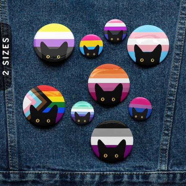 Peeking Cat in Pride Flag Pins | LGBTQ Pin Badges | Custom Pin Buttons | Gay - Lesbian - Bisexual - Trans - Queer - Nonbinary - Asexual Pins