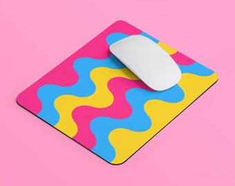 Pansexual Waves Mouse Pad | Rectangle Mouse Pad | Pansexual Pan Pride Mouse Pad | Subtle Pansexual Flag Colors | Home Office Gift