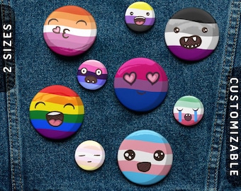 Personalized Pride Face Pin Buttons | Custom LGBTQ+ Flag Gift