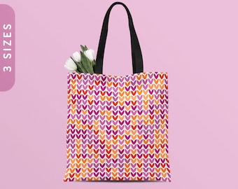 Lesbian Knit Hearts Pattern Tote Bag | Subtle LGBTQ+ Pride Gift