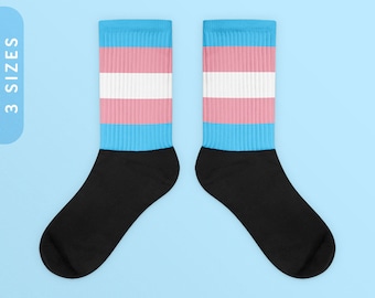 Transgender Flag Color Socks | Black Foot Sublimated Socks | LGBTQ Trans Pride Socks | Pride Month Socks | Ally & Pro Trans Pride Clothing