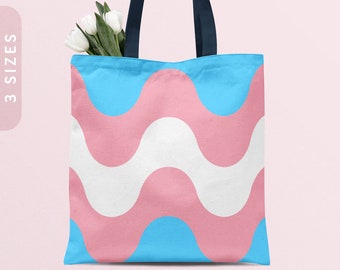 Trans Flag Waves Tote Bag | Transgender Pride Gift
