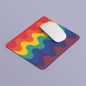 Subtle Rainbow Pride Waves Mouse Pad | Rectangle Mouse Pad | LGBTQ Pride Flag Mouse Pad | Gay Lesbian Bi Pride Mousepad | Home Office Gift