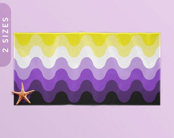 Nonbinary Flag Waves Beach Towel | Enby Pride Gift