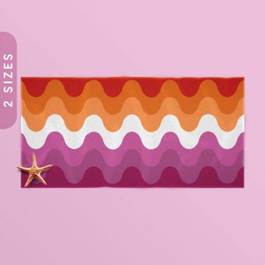 Subtle Lesbian Pride Waves Beach Towel | 30x60&quot;, 36x72&quot; Beach Towel | Bath Towel | Pool Towel | Beach Lovers Towel | Lesbian Flag Towel