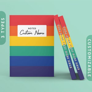 Personalized Rainbow Flag Journal | Customizable Hardcover Notebook | Custom Name & Text | LGBTQ Gay Lesbian Bi Pride Journal