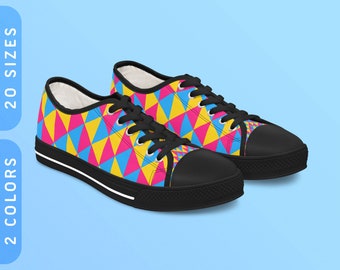 Pansexual Triangles Sneakers | Low Top Men's & Women's Sneakers | Black/White Sole | Pansexual Pride Colors Shoes | LGBTQ Pan Pride Outfit