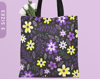 Sacola Tote com Flores Não Binárias Sutis | Presente Enby Pride