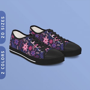 Subtle Bisexual Pride Flowers Sneakers | Bi Pride Flag Sneakers | Low Top Men&#39;s & Women&#39;s Sneakers | Black/White Sole | Bisexual Pride Wear