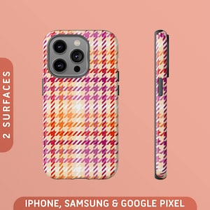 Lesbian Flag Houndstooth Tough Case | iPhone 15 Pro Max Plus 14 13 Mini 12 11 8 X, Samsung S24 S23 S22 S21, Google Pixel 8 7 6 5 Phone