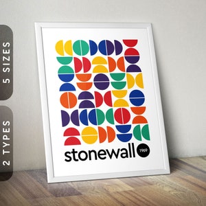 Stonewall 1969 Bauhaus Style Poster | Rainbow Round Shapes | LGBTQ Poster | Stonewall Riot Print | Bauhaus Art Deco Poster | LGBT Wall Decor