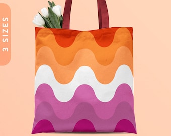 Lesbian Flag Waves Tote Bag | Lesbian Pride Gift