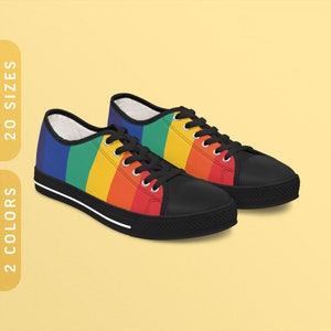 Rainbow Sneakers | Black Sole | Low Top Men's & Women's Sneakers | LGBTQ Pride Sneakers | Rainbow Gay Pride Shoes | LGBT Flag Sneakers