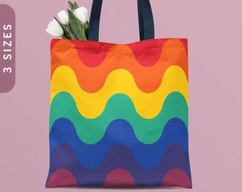 Rainbow Flag Waves Tote Bag | LGBTQ+ Pride Gift