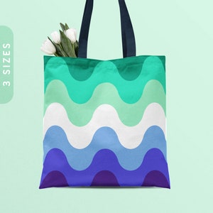 Subtle MLM/Gay Pride Waves Tote Bag | All Over Print Reusable Bag | LGBTQ Gay Pride Shoulder Bag | MLM Flag Shopping Bag