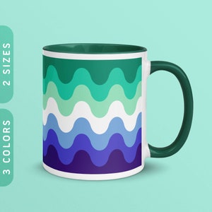 Subtle MLM/Gay Pride Waves Coffee Mug | 11oz 15oz White Ceramic Mug with Accent Color | LGBTQ MLM Pride Mug | Rainbow Gay Pride Mug