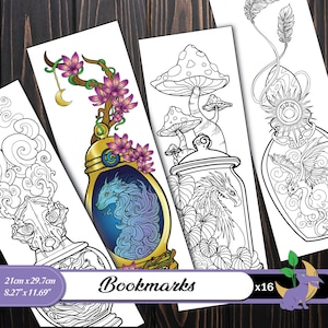 Magical Creatures Coloring Bookmarks: Mythological Creatures in Jars (Printable Digital Download)