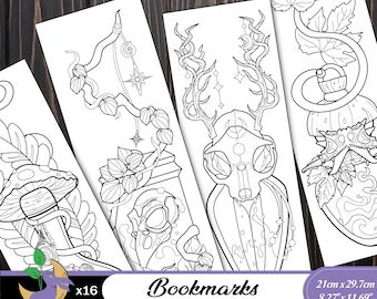 Magical Potions Coloring Bookmarks: Witchy Spells, vils and jars filled with magic (Printable Digital Download, Set of 16 bookmark designs)