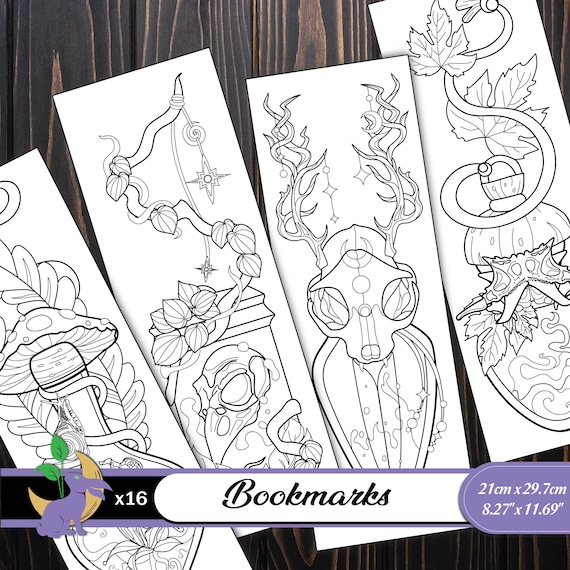 Magic Potions Coloring Bookmarks: Witchy Spells, Skulls (Digital Download, Set of 16)